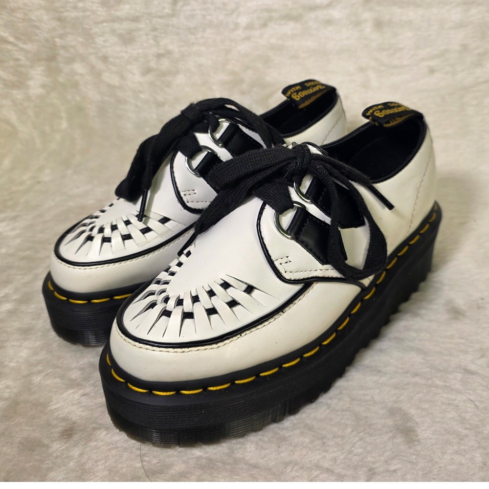 Dr. Martens Sidney Creeper White Leather Platform Shoes 36 Men 4 Women 5 NEW